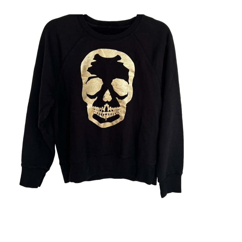 Zadig & Voltaire Skull Foil Graphic Pullover Sweatshirt Black Gold Women's Small